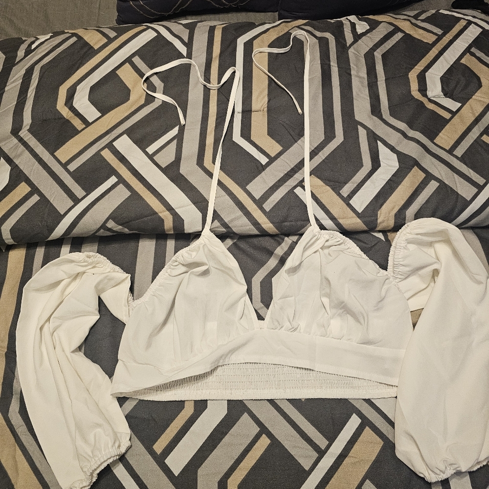 SHEIN White Textured Long Sleeve Top